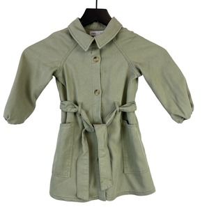 Zara Girls 2-3 Years Lyocell Button Down Belted Coat Green